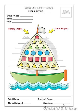 Worksheet: Identify &amp; Count Basic Shapes Stock Vector 